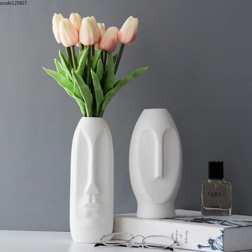 European Abstract Human Face Ceramic Vase Art Head Flower Arrangement Porch Display Hydroponic Flower Vase Home Decoration Gift