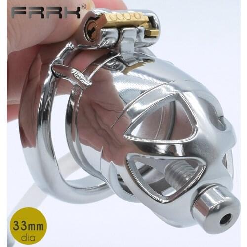 FRRK Metal Male Chastity Cage 2.6" Steel Penis Ring Cock Lock Bondage BDSM Sex Toys for Men Popular Adult Supplies Shop