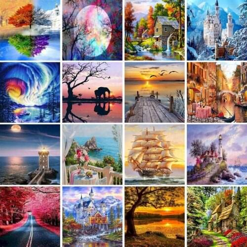 GATYZTORY Diamond Painting Landscape Handicraft Full Square Round Drill Diamond Embroidery Seaside Mosaic Craft Kit Handmade Gif