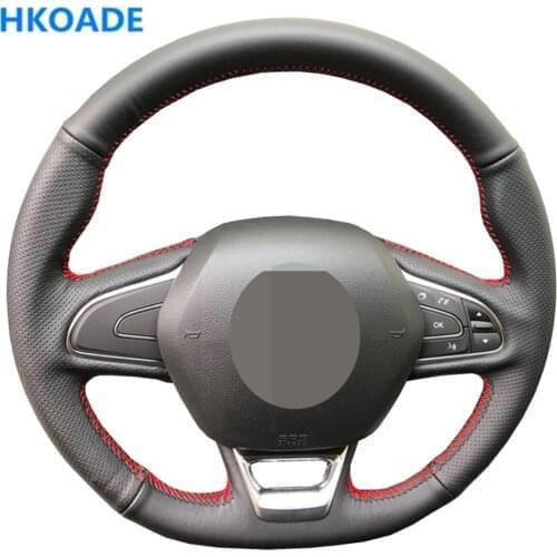 DIY Car Steering Wheel Cover for Renault Kadjar Koleos Megane Talisman Scenic Espace 2015-2018 Black Artificial Leather