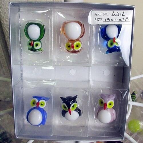 Custom hand made lampworking high quality murano glass animal cartoon owl figurines garden landscape decoration ornaments set