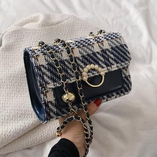 Plaid Brand Designer Fashion Womens Chain Mini Flap Crossbody Bag 2021 Luxury Tends Shoulder Handbags High Quality Pearl Buckle