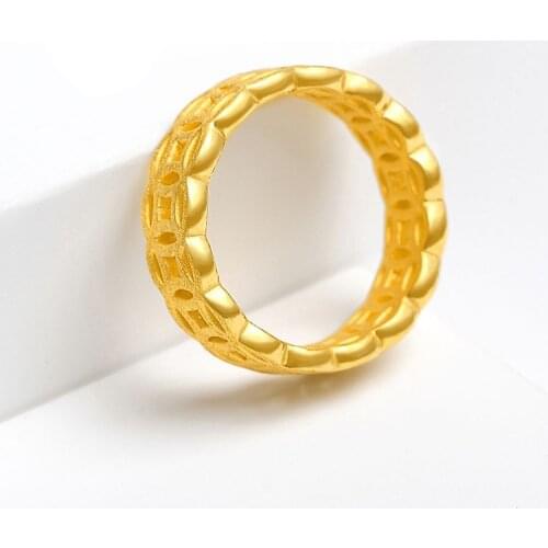 Pure 999 24K Yellow Gold Ring Mens Coin Ring Band Wedding Ring Band