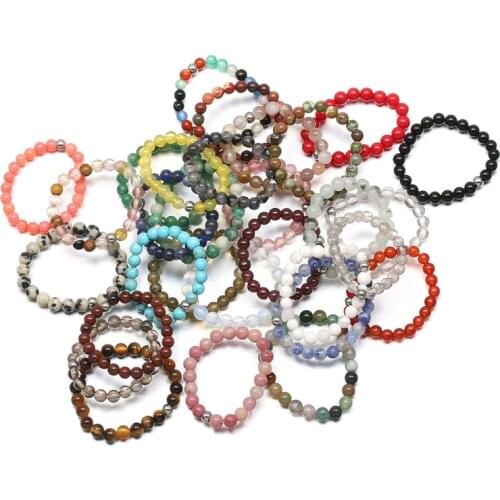 Natural Stone Beads Rings 3mm Stainless Steel Beads Multi Color Elastic Strand Handmade Creative Finger Ring for Women Men