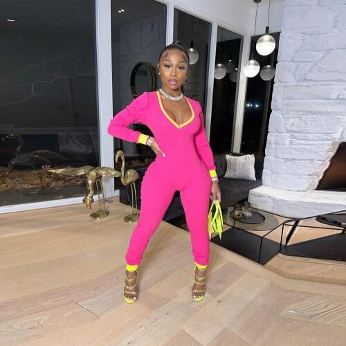 BKLD Sexy Zipper V-neck Black Jumpsuit Long Sleeve Women Clubwear Outfits 2021 Spring New Fashion Patchwork Ladies Clothes