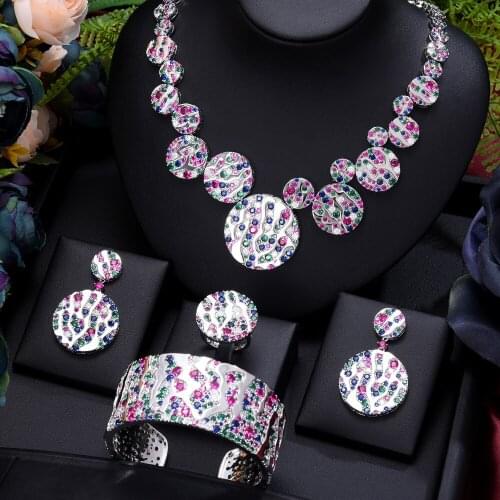 Luxury 4PCS Round Necklace Earring Sets Cubic Zirconia jewelry Sets for women Wedding Indian Bridal Jewelry Sets Gift