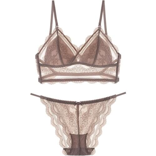 2020 New Sexy Lace Big Backless Bra Set Thin Cup Cross Straps Halter Triangle Bra and Thong Set Underwear Women Lingerie Summer