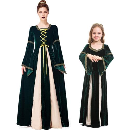 Umorden Fantasia Adult Kids Renaissance Medieval Dress Gown for Girls Women Gothic Princess Queen Halloween Purim Party Costumes