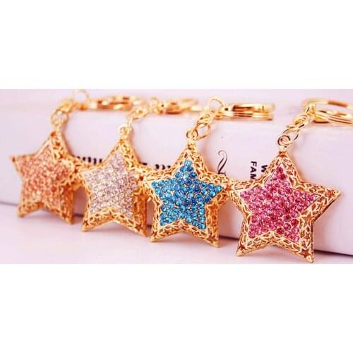 Korean-Style Creative Crystal Five-Pointed Star Car Keychain Womens Bag Accessories Star Metal Pendant Small Gift