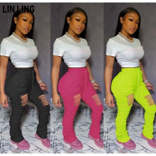 LINLING 2021 Ladies Pure Color Temperament Casual Burnt Flower Micro Horn Pleated Pants Women Streetwear Pants