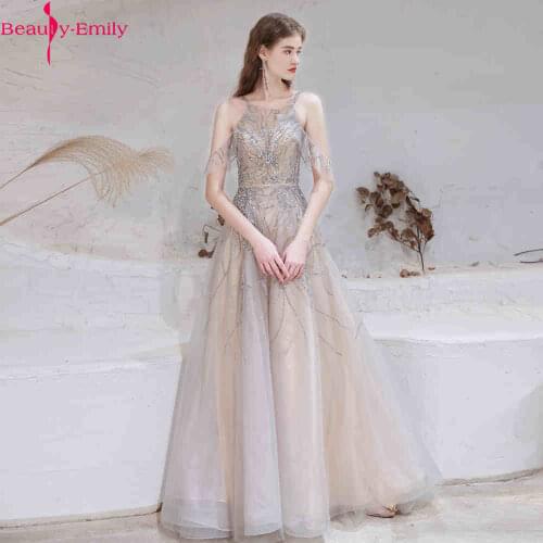 Fashion A Line Sleeveless Sequined Evening Dress 2021 Charming Tulle Halter Neck Lace Up Back Standard Size Formal Party Dress