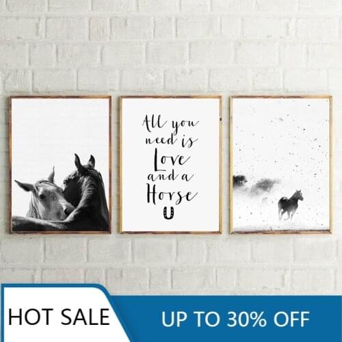 Wall Art Canvas Painting Posters Prints Wall Decor Nordic Style Black White Animals Run Horses Modular Aesthetic Home Decoration