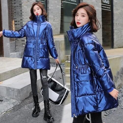 2021 New Winter Jacket Parkas Women Warm Thicken Long Glossy Jacket Female Coat Cotton Padded Parka Casual Water Proof Outwear