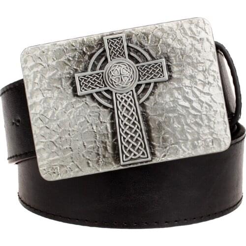 New leather belt metal buckle square Celtic knot pattern cross weave belts trend punk rock decorative belt men gift women