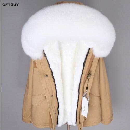 OFTBUY 2021 Winter Jacket Women big Real Fur Coat Parka red fox Fur collar faux fur liner Camouflage pink short coat fashion new