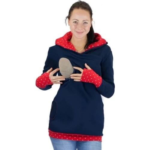 Autumn and winter new breastfeeding pregnant printed five-pointed star velvet thickening hooded long-sleeve half finger sweater