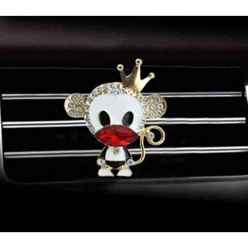 MR TEA Crystal Diamond Cute Crown Monkey Air Freshener Alloy Automobiles Interior Decoration Air Vent Perfume Clip Smell Styling