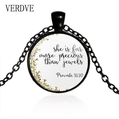 Bible Verse Necklace Proverbs 3:15 She Is More Precious Than Jewels Charm Pendant Faith Christian Gifts Fashion Jewelry