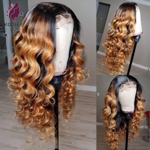 1B 30 Ombre Blonde Loose Wave Lace Front Wig Peruvian Remy 13x6x1 Lace Front Wig Honey Brown Loose Body T Part Human Hair Wigs