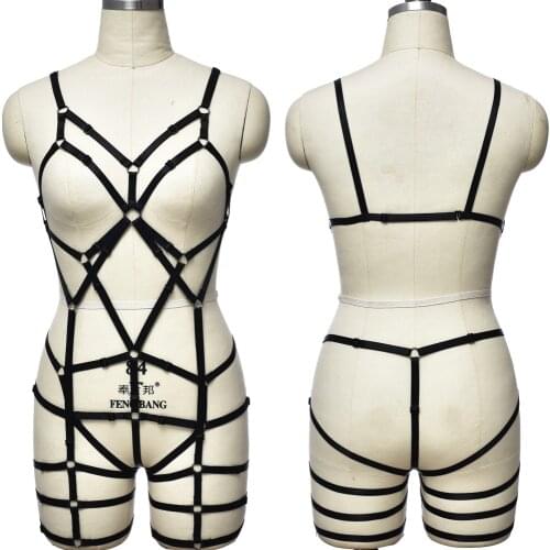 Hollow Bondage Full Bodysuit Body Harness Cage Goth Strap Adjustable Pole Dance Stockings Garter Belt Sexy Bra Harness Lingerie