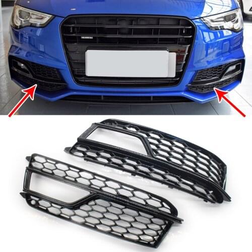 For 13-17 AUDI A5 S-Line Honeycomb Front Bumper Fog Light Grille Cover Open Mesh