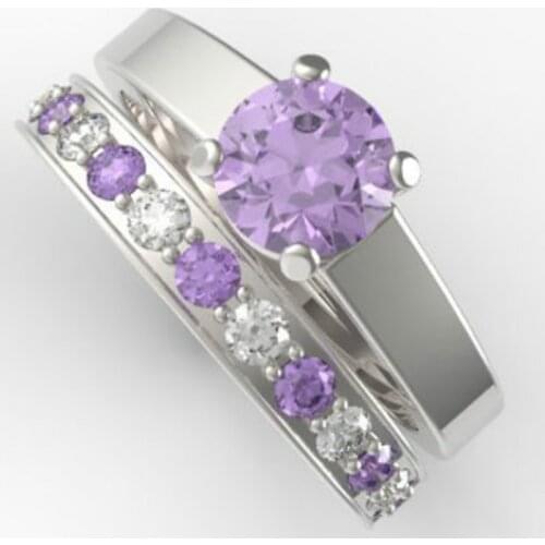 2pcs luxury fashion 925 Silver Purple Diamond Ring Engagement Wedding Bride love ring size 5-11
