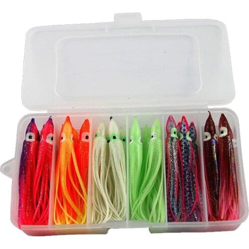 Hyaena 24pcs 10cm Soft Octopus Fishing Lures For Jigs Mixed Color Luminous Silicone Skirt Artificial Jigging Bait Set With Box