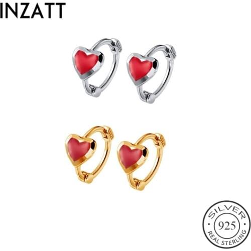 INZATT Real 925 Sterling Silver Red Heart Hoop Earrings For Fashion Women Party Bohemian Fine Jewelry Minimalist Accessories