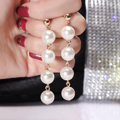Korean Style Simulated Pearl Drop Earrings For Women Personality Female Long String Pearls Elegant Brincos Accessories Girl Gift
