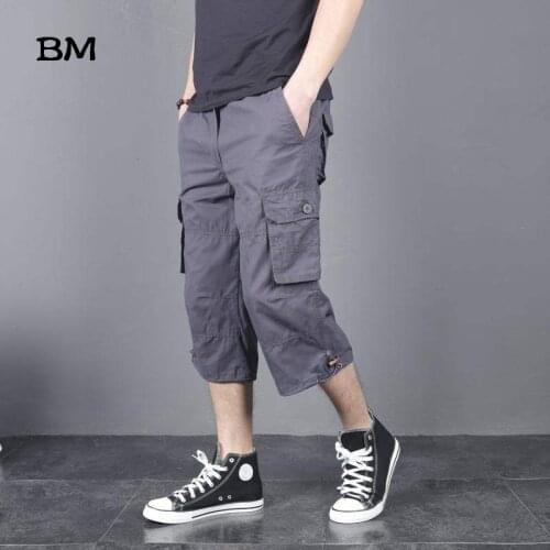 2020 Summer Cargo Shorts Men Many Pocket Half Trousers Short Casual Loose Camo Shorts Knee length With Belt Bermuda Male
