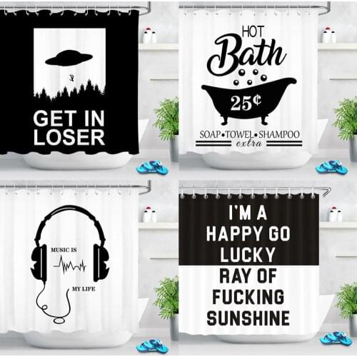 Modern Black and White Shower Curtain Funny Quotes Fabric Mildew Resistant Waterproof High Quality Shower Curtains for Bathroom