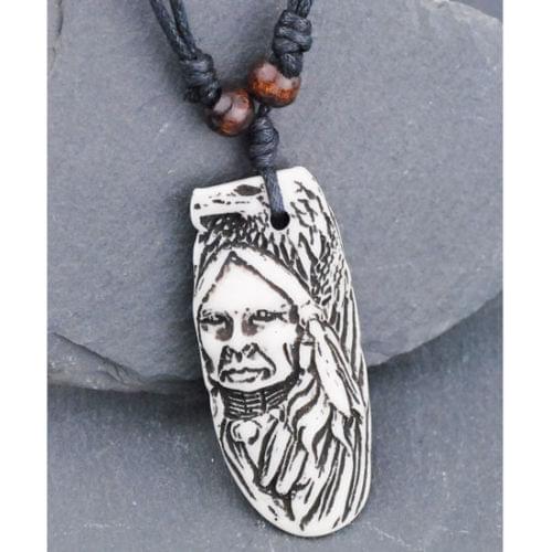 Vintage Style Yak bone powder Carving Tribal Chief Eagle Charms Pendant Necklace Gift MN226