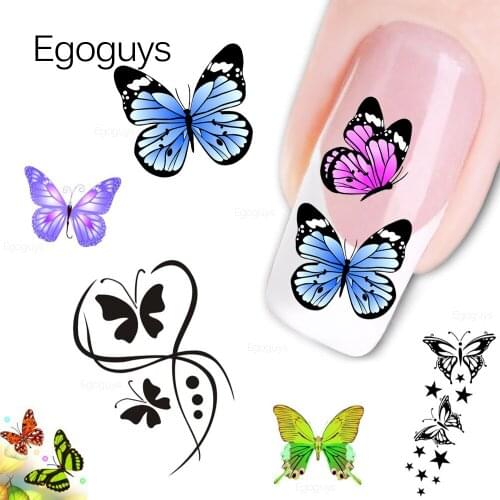 Cute Animal Water Nail Stickers Cat Butterfly Feather Dolphin Transfer Decal Nail Art Decorations DIY Manicure Decor Slider Tips