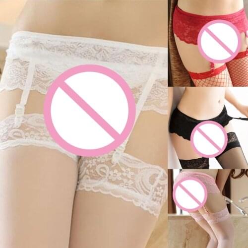 Women Sexy Double Layer Floral Lace Suspender Garter Belt with Lace Top Over Knee Thigh High Stockings Sock Lingerie Set