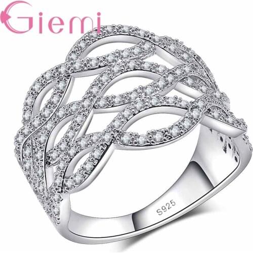 Classic Elegant Geometric Pattern Crystal Stone Ring for Women Birthday Gift Wedding Ceremony Jewelry 925 Sterling Silver