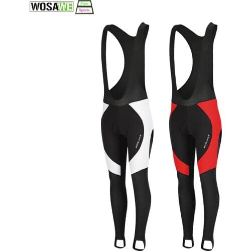 WOSAWE Winter Men Cycling Long Bib Tights 3D Padded Thermal Fleece Leggings MTB Bicycle Racing Trousers Pro Team Bike Clothing