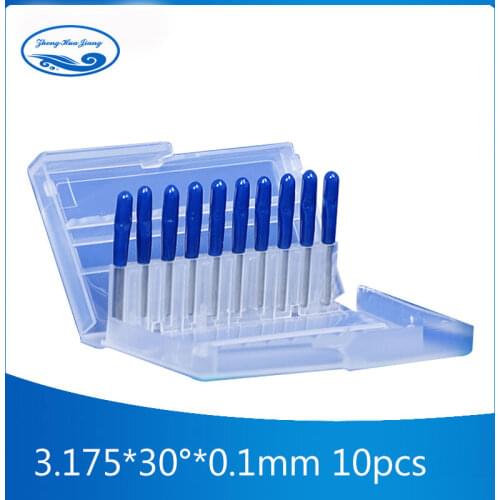 10pcs milling cutter 3.175MM Shank, 30 Angle, 0.1MM Tip, V Shaped Flat Bottom Cutters Engraving Bits Carbide Router Bit