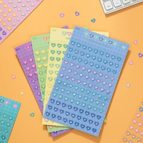 2 Pcs Colorful Letter Loving Heart Decorative Sticker Scrapbooking Stick Label Diary Album DIY Cute Stationery Stickers