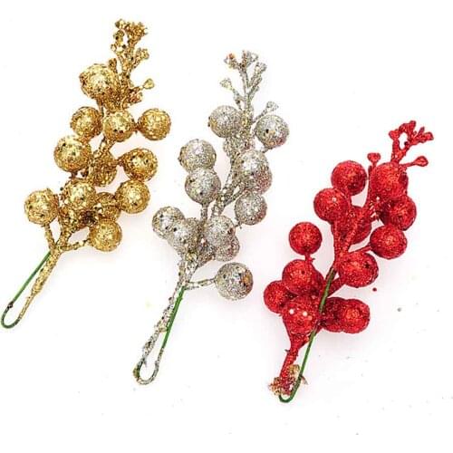3PCS/Bag Christmas Tree Decoration Sequins Artificial Cherry Berry for Christmas Wreath Rattan Xmas Tree Decoration 8 Colors
