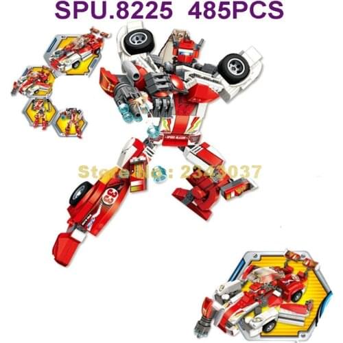 3301 485pcs 2in1 Deformation Transform Robot Red Car Chariot 1 Dolls Building Blocks Toy