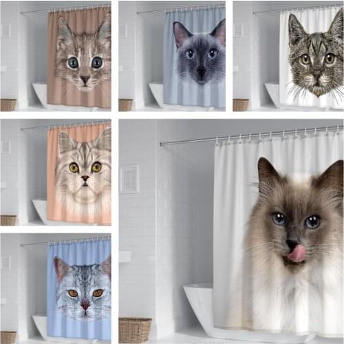 3D Lovely Lifelike Pet Cat Pattern Shower Curtain Waterproof Fabric Machine Washable with Hook Accessories Shower Curtain