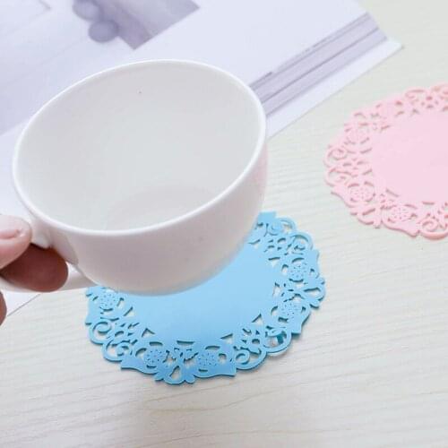 5pcs heat insulation coaster dining table mat silicone flower anti-skid anti scald