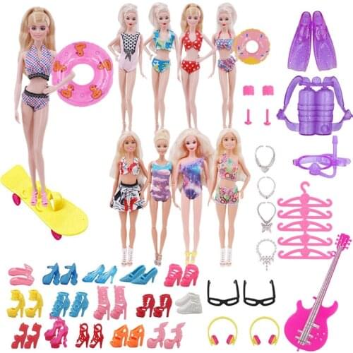 40Pcs/Set Barbies Doll Clothes Accessories Shoes Swimsuits Roller Skate Glasses Hangers Guitar Headsets Earrings Bracelets Toy