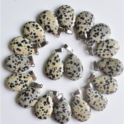 Free shipping 24pcs/lot wholesale high quality natural spot stone water drop shape pendants Charms fit Necklaces jewelry making