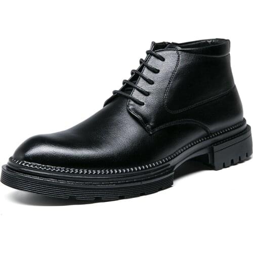 Mens Basic Boots Casual Leather Shoes Thick Sole Non-slip Daily High Top Comfort Martins Footwear Work Tooling Shoes for Male