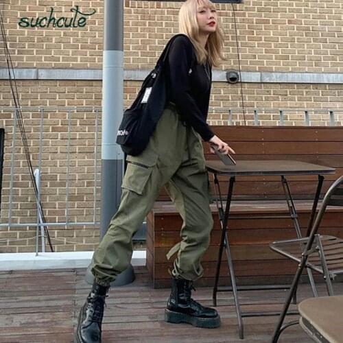 SUCHCUTE Cargo Pants For Women Pantalon Femme Autumn Winter 2019 Patchwork Pockage Womens Trousers Gothic Harajuku Harem Pants