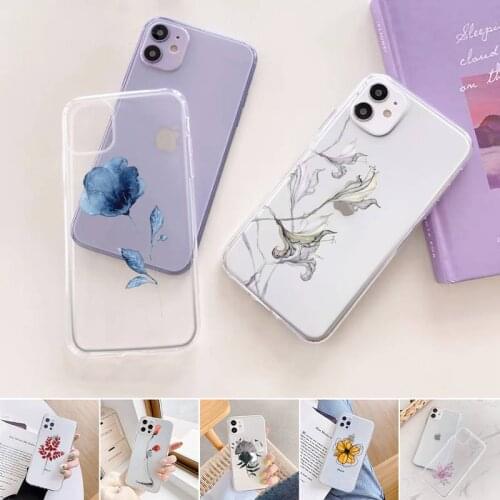 Watercolor flowers gold leaves Phone Case For iphone 12 11 mini x xs xr pro max 8 7 6s 6 5 5s 5c se plus Transparent soft