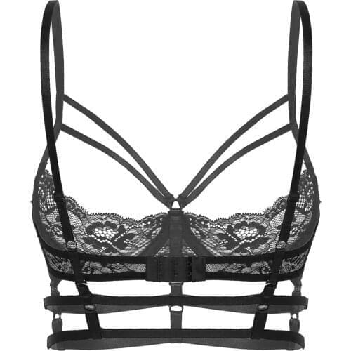 Women Sexy Bralette Top Lingerie Strappy See-through Lace Unlined Underwired Bra Bikini Bras Top Adults Honeymoon Anniversary