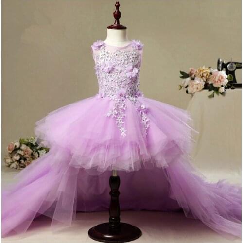 Violet Tulle Baby Girl Dresses for Party Princess Christening Trailing Newborn Birthday Gown Appliques Infant Baptism Vestidos