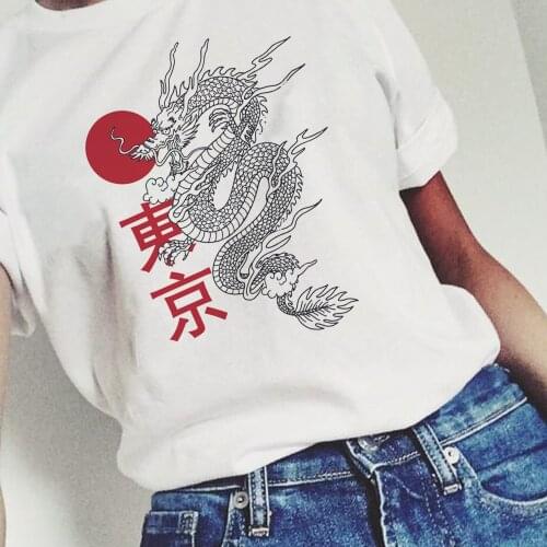 Tokyo Dragon Sun Vintage Japanese T Shirt Womens Harajuku Streetwear Tshirt Casual Cotton Tee Women Cute Aesthetic Top Clothes